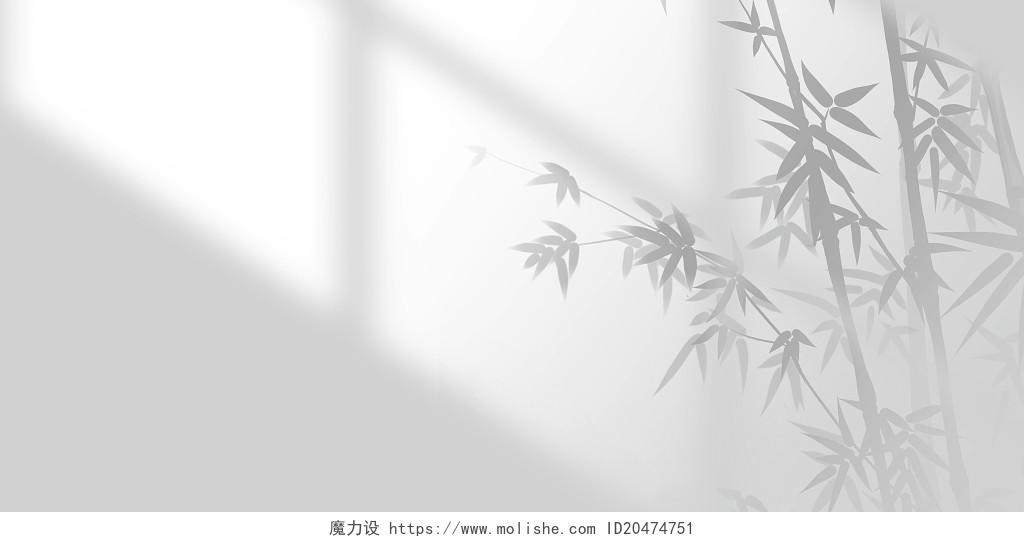 白色简约大气阳光光影光斑窗户竹叶影子展板背景